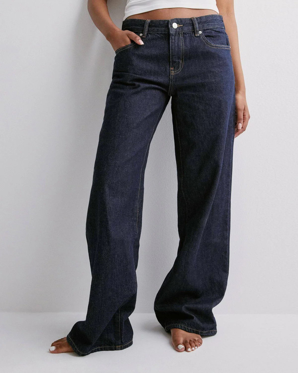 Navy Blue Wide Leg Jeans