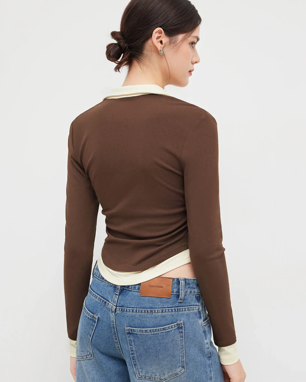 Tipped Collar Ribbed Fitted Top - Image 2